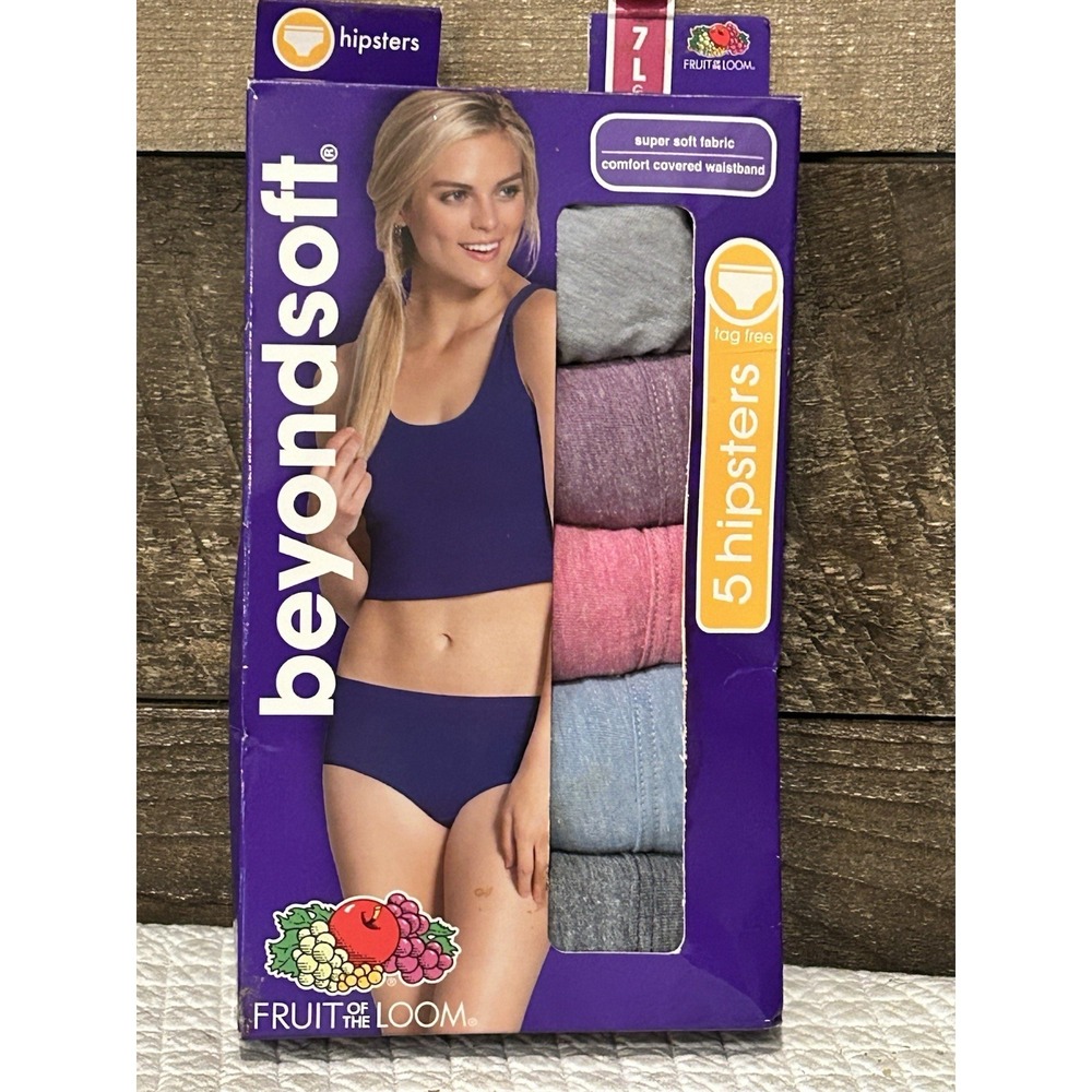 5?Pack Fruit‎ of the Loom Women's Beyond Soft Hipsters Panties Size 7/L